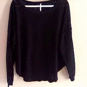 FREE PEOPLE Black Lace Knit Sweater